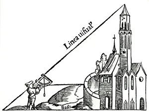 Sebastian Prints: Using a quadrant with a plumb bob to calculate the height of a tower by triangulation