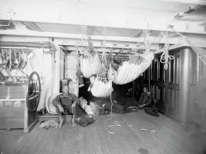 Hammocks Prints: U.S.S. Brooklyn, good-night, between 1896 and 1899. Creator: Unknown