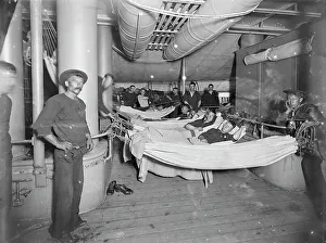 Hammocks Prints: U.S.S. Brooklyn, hammocks on deck, between 1896 and 1899. Creator: Unknown