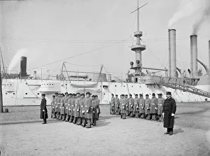 Hart Edward H Prints: U.S.S. Brooklyn, Marine guard, company drill by sections