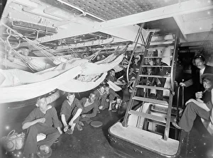 Hammocks Prints: U.S.S. Brooklyn, watch below, between 1896 and 1899. Creator: Unknown