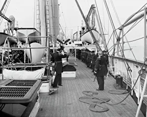 Schley Winfield Scott Prints: U.S.S. Chicago, Admiral Schley coming on board, 1899. Creator: Unknown