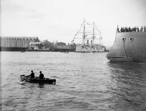 Launching Prints: U.S.S. Chicago at launching of U.S.S. Maine, 1889. Creator: Unknown