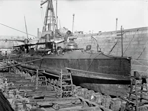 Graving Dock Prints: U.S.S. Foote in dry dock, between 1897 and 1901. Creator: Unknown