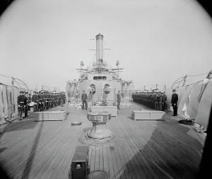 Marines Prints: U.S.S. Iowa, looking forward from quarter deck at inspection
