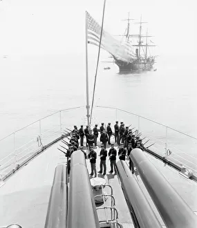 Us Marines Prints: U.S.S. Kentucky, Marines drilling, 1900 or 1901. Creator: Unknown