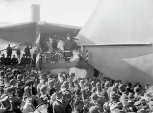 Launching Prints: U.S.S. Maine, just before the launching, 1889. Creator: Unknown
