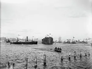Launching Prints: U.S.S. Maine, in the stream after the launching, 1889. Creator: Unknown