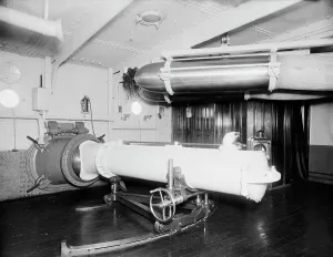 U.S.S. Maine, torpedo tube, (1896?). Creator: Unknown