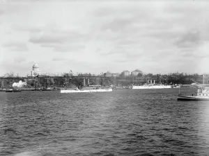 U.S.S. Maine and U.S.S. New York at Grant's Tomb, 1897 Apr 27. Creator: Unknown