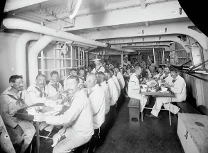 Crewmen Prints: U.S.S. Massachusetts, crew at mess, between 1896 and 1901. Creator: Unknown