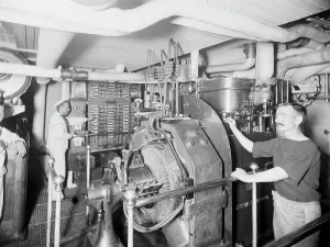 Dynamo Prints: U.S.S. Massachusetts, dynamo room, between 1896 and 1901. Creator: Unknown