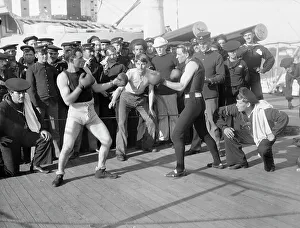 Crewmen Prints: U.S.S. New York, a 10-round bout, anniversary of Santiago, 1899 July 3. Creator: Unknown