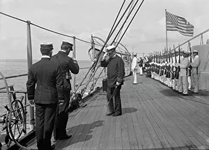Dry Plate Negative Prints: U.S.S. New York, Admiral Farquhar leaving the ship, 1899, 1899. Creator: Unknown