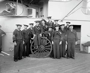 Hart Edward H Prints: U.S.S. New York, a gun crew, anniversary of Santiago, 1899, 1899. Creator: Edward H Hart