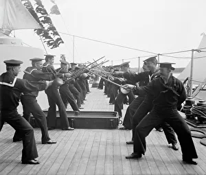 Dry Plate Negative Prints: U.S.S. New York, single stick exercise, (1899?). Creator: Unknown