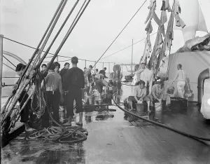 Cleaning Prints: U.S.S. New York, washing clothes, between 1893 and 1901. Creator: William H. Jackson