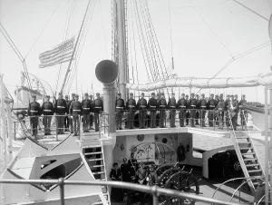 Crewmen Prints: U.S.S. Newark, marine guard parading on quarter deck