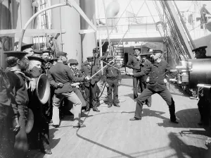 Fencing Prints: U.S.S. Newark, sword exercise, between 1891 and 1901. Creator: Unknown
