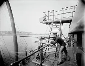 Gunner Prints: U.S.S. Oregon, 1-pounder and gunner, between 1896 and 1901. Creator: Unknown