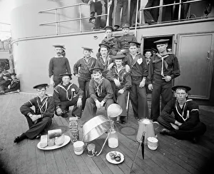 Cooking Utensil Prints: U.S.S. Oregon, berth deck cooks, between 1896 and 1901. Creator: Unknown