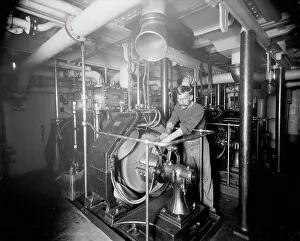 Dynamo Prints: U.S.S. Oregon, dynamo room, between 1896 and 1901. Creator: Unknown