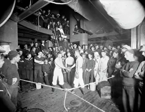 Crewmen Prints: U.S.S. Oregon, shake hands, between 1896 and 1901. Creator: Unknown