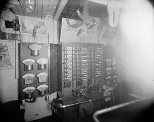 Hart Edward H Prints: U.S.S. Oregon switchboard in dynamo room, between 1896 and 1901. Creator: Edward H Hart