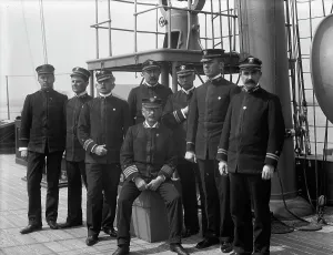 Hart Edward H Prints: U.S.S. Raleigh, Capt. Coghlan and officers, (1898?). Creator: Edward H Hart