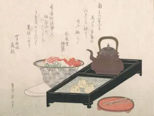 Cups Prints: Utensils for Tea and a Cake-Bowl, 19th century. Creator: Kikugawa Eizan