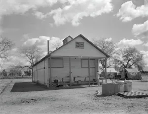 Resettlement Prints: Utility units at Marysville resettlement camp, California, 1936. Creator: Dorothea Lange