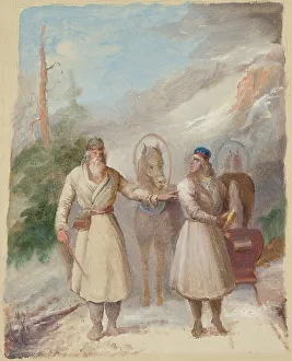Epic Poem Prints: Väinämöinen and Joukahainen, sketch. Creator: Berndt Godenhjelm
