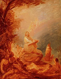 Robert Wilhelm Ekman Prints: Väinämöinen Playing the Kantele, study, 1857-1858. Creator: Robert Wilhelm Ekman