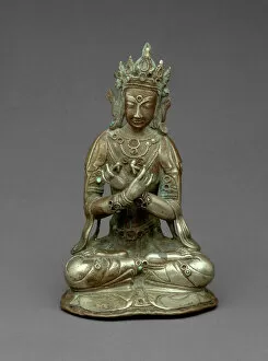 Tibetan Buddhism Gallery: Vajradhara Buddha Seated Holding a Thunderbolt (Vajra) and Bell (Ghanta), 15th century