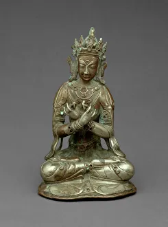 Serenity Prints: Vajradhara Buddha Seated Holding a Thunderbolt (Vajra) and Bell (Ghanta), 15th century