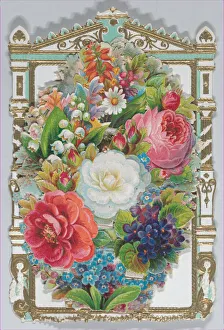 St Valentines Day Prints: Valentine - Mechanical -- armoire, family, flowers, ca. 1875. ca. 1875. Creator: Anon