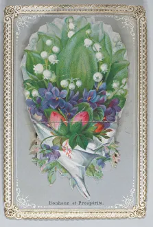 St Valentines Day Prints: Valentine - Mechanical bouquet, baby boy bunting, ca. 1875. ca. 1875. Creator: Anon