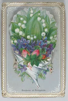 Chromolithography Gallery: Valentine - Mechanical bouquet, baby boy bunting, ca. 1875. ca. 1875. Creator: Anon