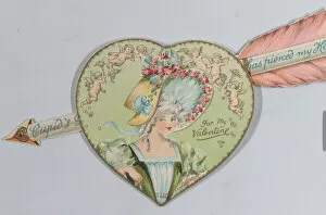 Valentine - Mechanical - Heart with arrow opens, image of a woman, ca. 1875. ca. 1875. Creator: Anon