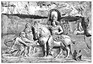 Fars Collection: Valerian at the feet of Sapor, Royal Tombs at Naksh-I-Rustem, Persepolis, Iran, 1895