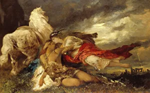 Stormclouds Prints: Valkyrie and a Dying Hero, late 19th century. Creator: Hans Makart