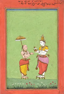 Asura Gallery: Vamana being blessed by King Bali, ca. 1780s. Creator: Unknown