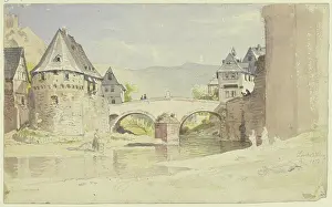 Carl Prints: The vanished stone bridge of 1556 over the Wisper in Lorch in the Rheingau