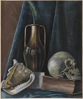 Depts Prints: Vanitas with Self-Portrait, c1920. Creator: Martini, Alberto (1876-1954)