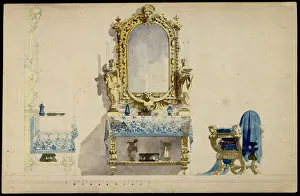 Ferrario Prints: Vanity table, Desdemonas room. Set design for opera Otello by Giuseppe Verdi