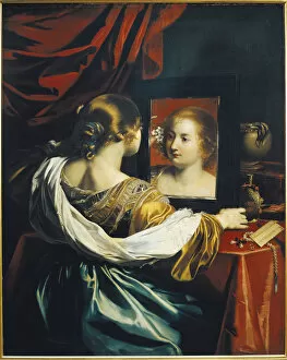 At The Toilet Collection: Vanity or Young woman at her toilet, c. 1626. Artist: Renieri (Regnier), Niccolo (c. 1590-1667)