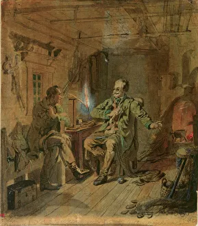 Graduate Prints: Vänrikki Stool and high school student, sketch, 1852. Creator: Robert Wilhelm Ekman