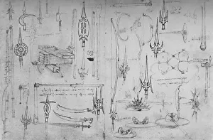 Various Arms of Offence and Defence, c1480 (1945). Artist: Leonardo da Vinci