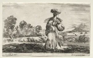 Various Figures and Landscapes: Peasant Woman Carrying a Basket on her Head, 1649