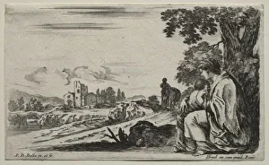 Stefano Della Bella Italian Prints: Various Figures and Landscapes: A Poor Nurse Seated under a Tree, 1649